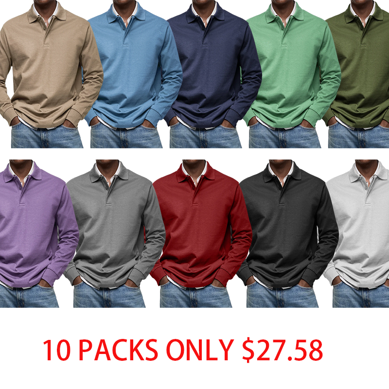 Men's Everyday Comfort Lapel Button Casual Long Sleeve POLO Shirt