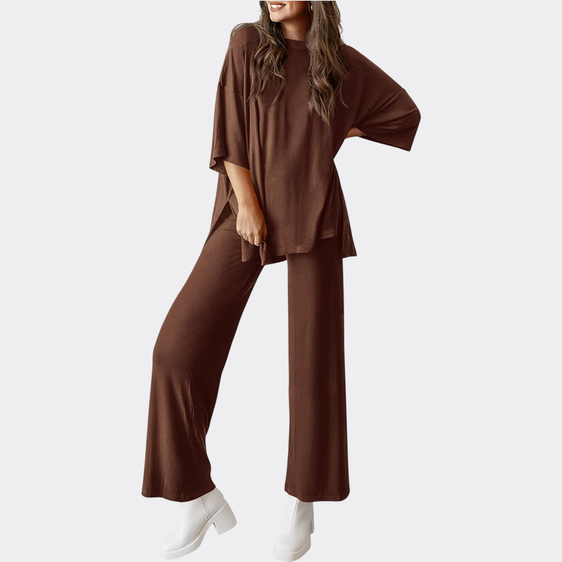Women's 2 Piece Outfits Casual Short Sleeve Pullover Tops and Wide Leg Pants Lounge Sets Tracksuits