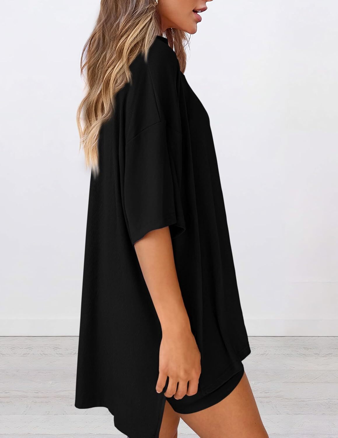 Women's Two Piece Lounge Set Casual Oversized Crewneck Tops and High Waisted Shorts Set