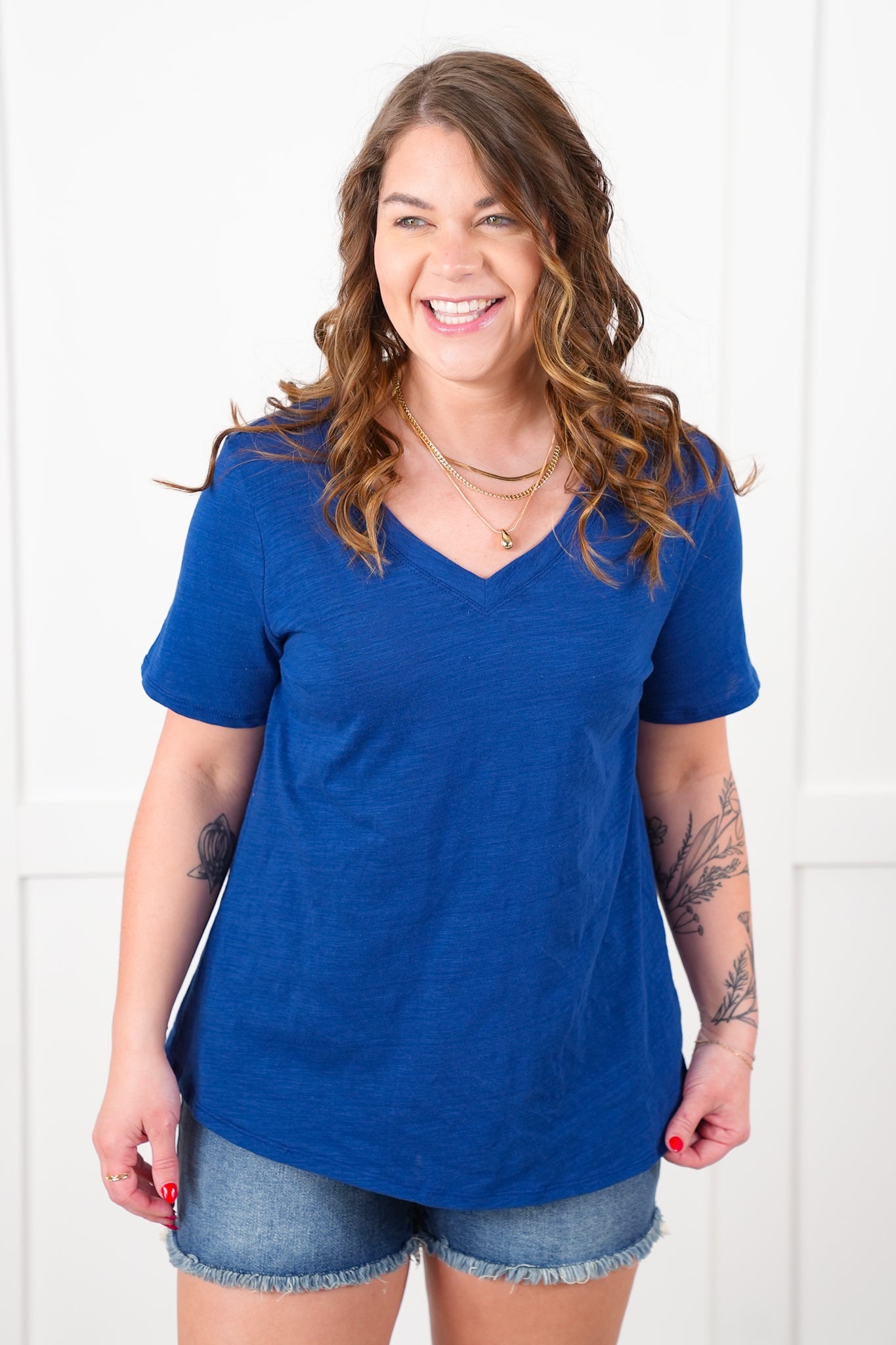 Door Buster! Plus/Reg Basic Cotton Short Sleeve V Neck Top (Multiple Colors)