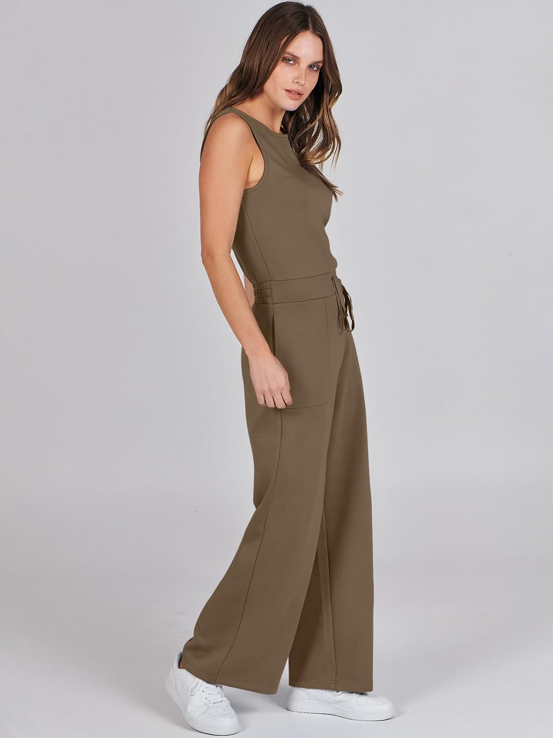 Womens Jumpsuits 2025 Casual Summer Dressy Romper Sleeveless Wide Leg Long Pants Outfits Fashion Travel Clothes