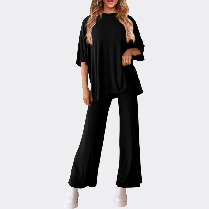 Women's 2 Piece Outfits Casual Short Sleeve Pullover Tops and Wide Leg Pants Lounge Sets Tracksuits