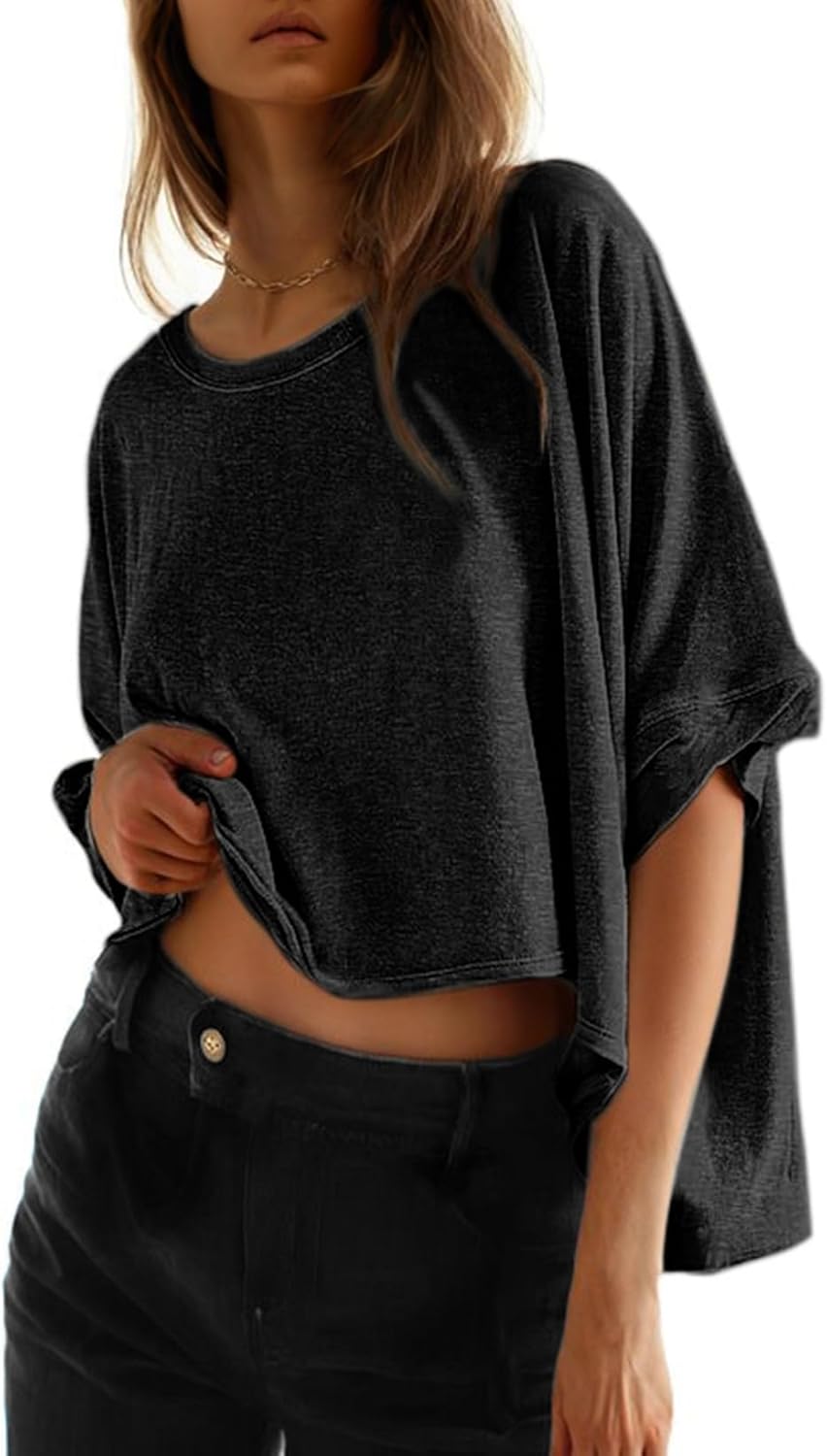 Dokotoo Summer Shirts 2025 Womens Solid T Shirts for Women Loose Oversized Tops Basic Tee