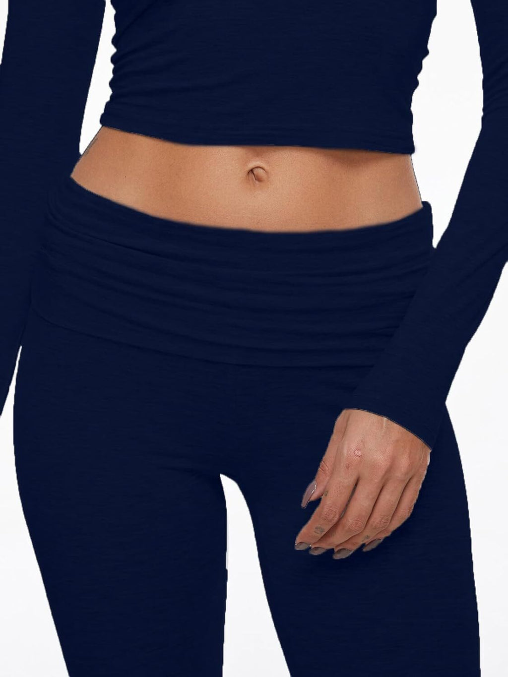 Women's 2 Piece Lounge Sets Fold-over Flare Pants Set Long Sleeve Crop