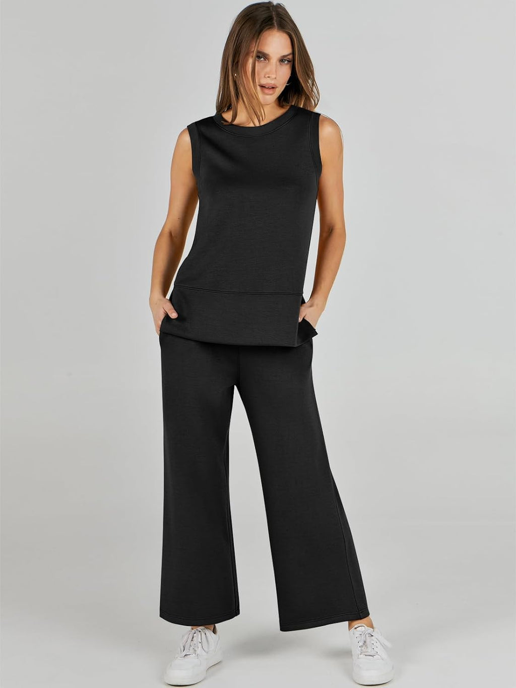 Women's 2 Piece Sets Summer Outfits Sleeveless Wide Leg Tracksuits Casual Sweat Sets Lounge Sweatsuits