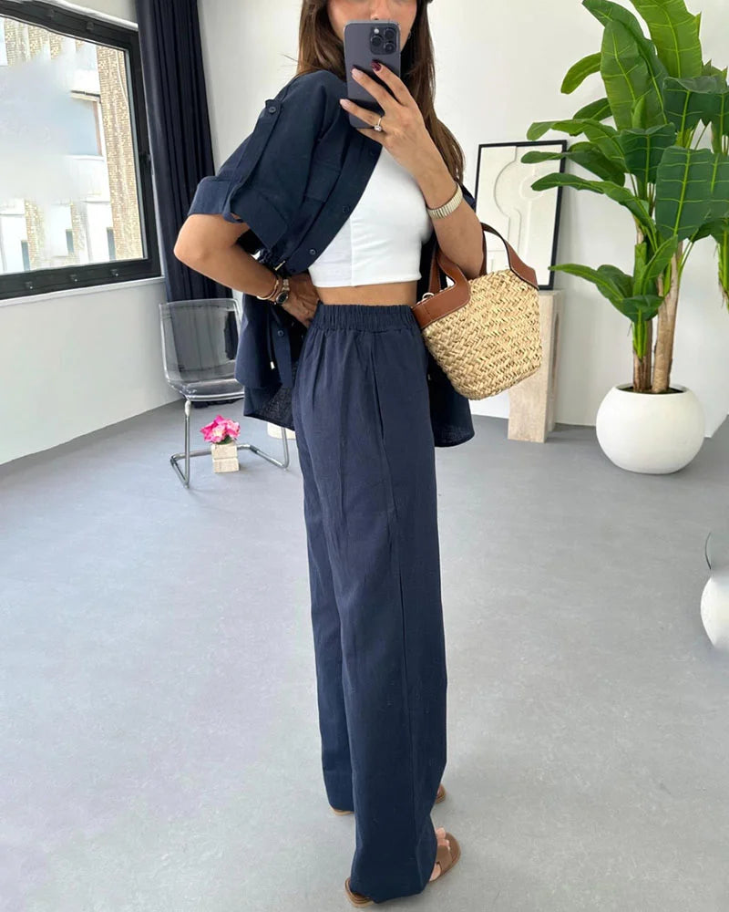 Workwear drawstring casual two-piece set