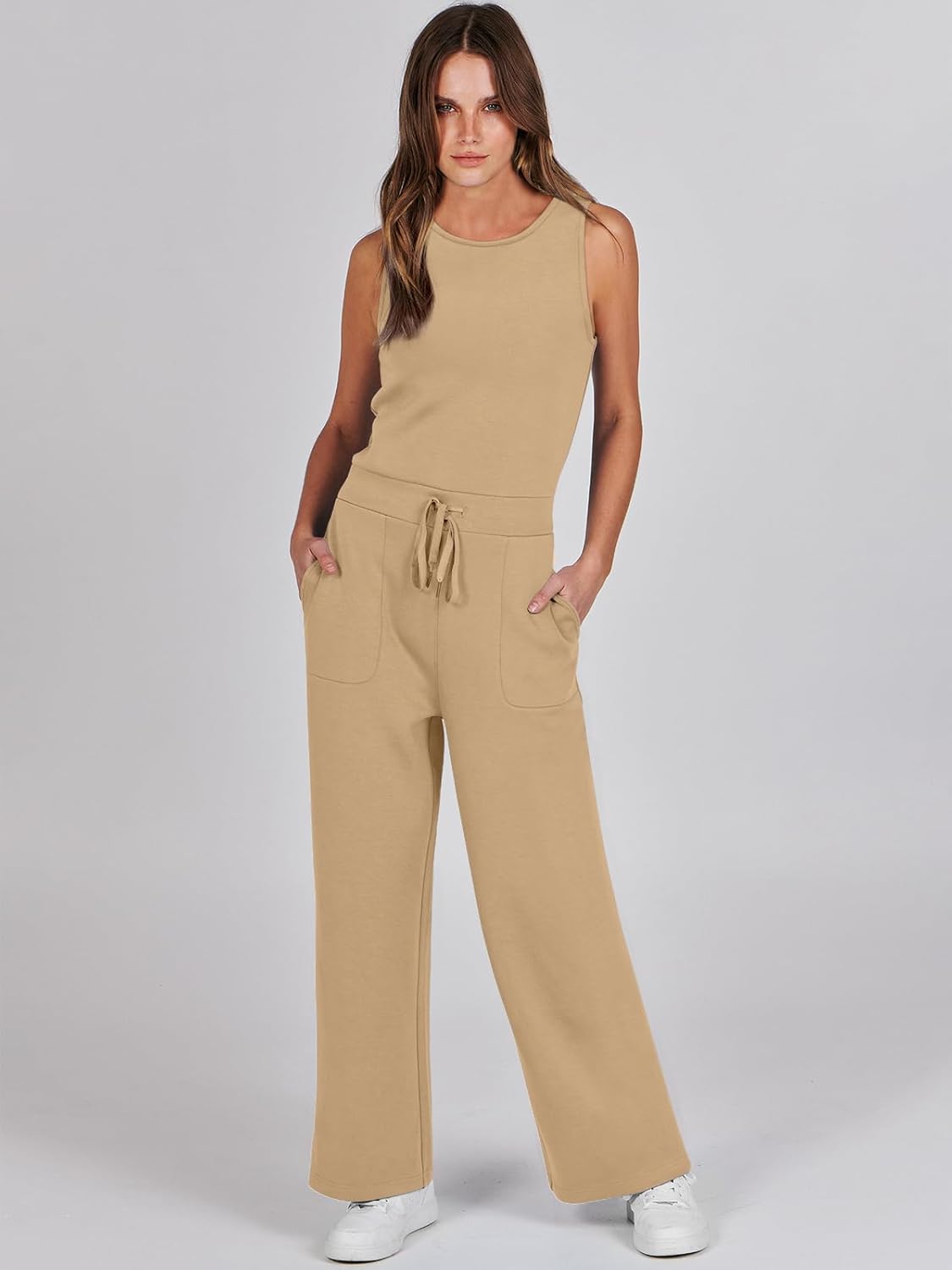 Womens Jumpsuits 2025 Casual Summer Dressy Romper Sleeveless Wide Leg Long Pants Outfits Fashion Travel Clothes