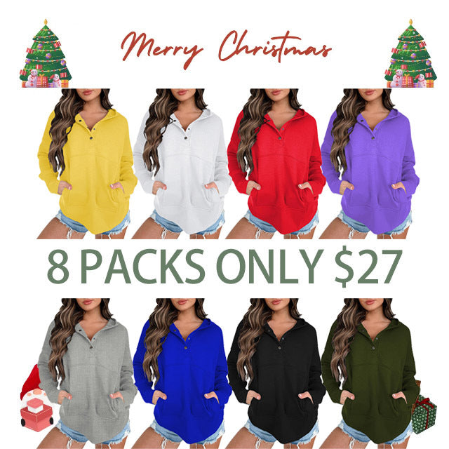 Women's Casual Long Sleeve Lapel Zipper Sweatshirt Drawstring Loose Pullover Tops