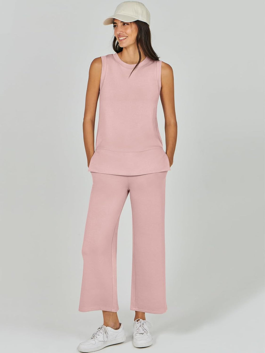 Women's 2 Piece Sets Summer Outfits Sleeveless Wide Leg Tracksuits Casual Sweat Sets Lounge Sweatsuits