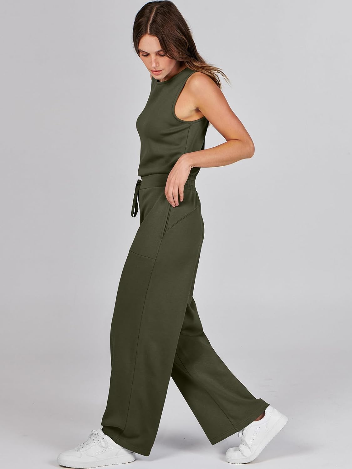 Womens Jumpsuits 2025 Casual Summer Dressy Romper Sleeveless Wide Leg Long Pants Outfits Fashion Travel Clothes