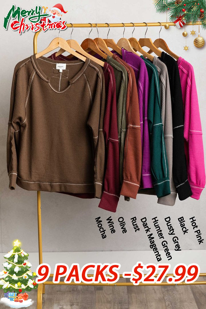 Notched Neck With Exposed Seams Knit Top