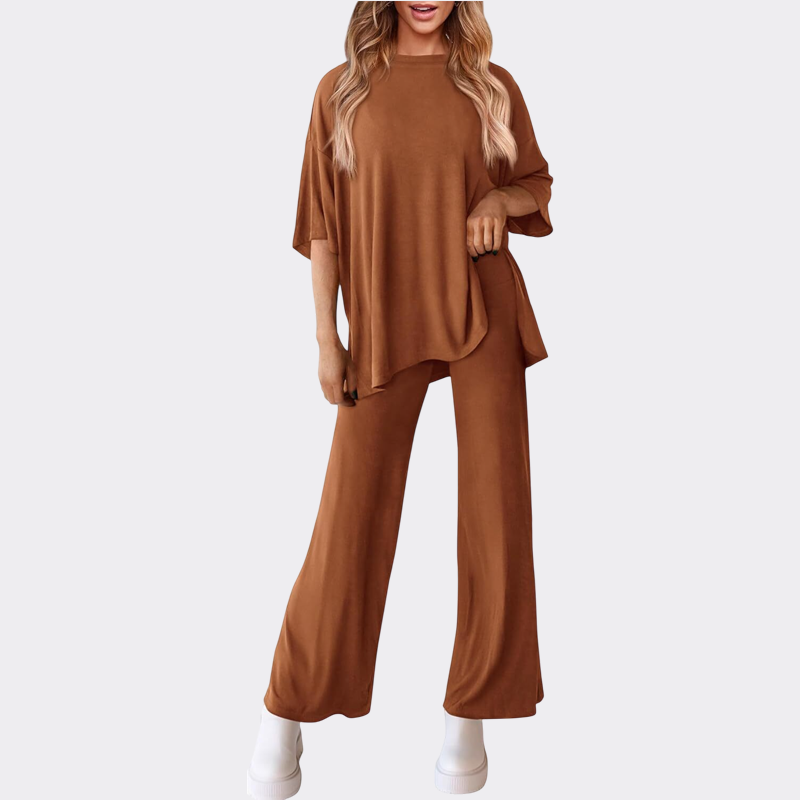 Women's 2 Piece Outfits Casual Short Sleeve Pullover Tops and Wide Leg Pants Lounge Sets Tracksuits