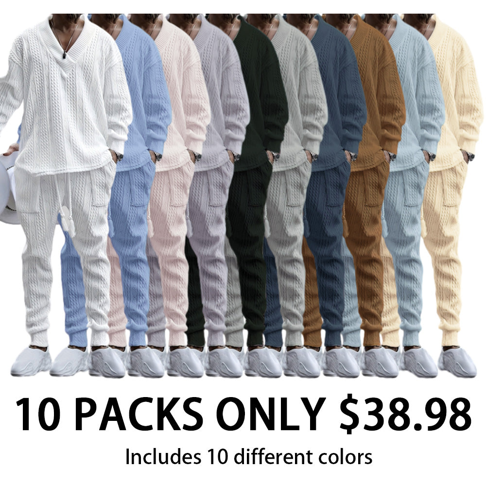 Mens V Neck Sweatshirt Jacquard Tracksuit 2 Piece Men Baggy Sweatsuit Sets Men's Jogging Tracksuit Set Outfit for Men