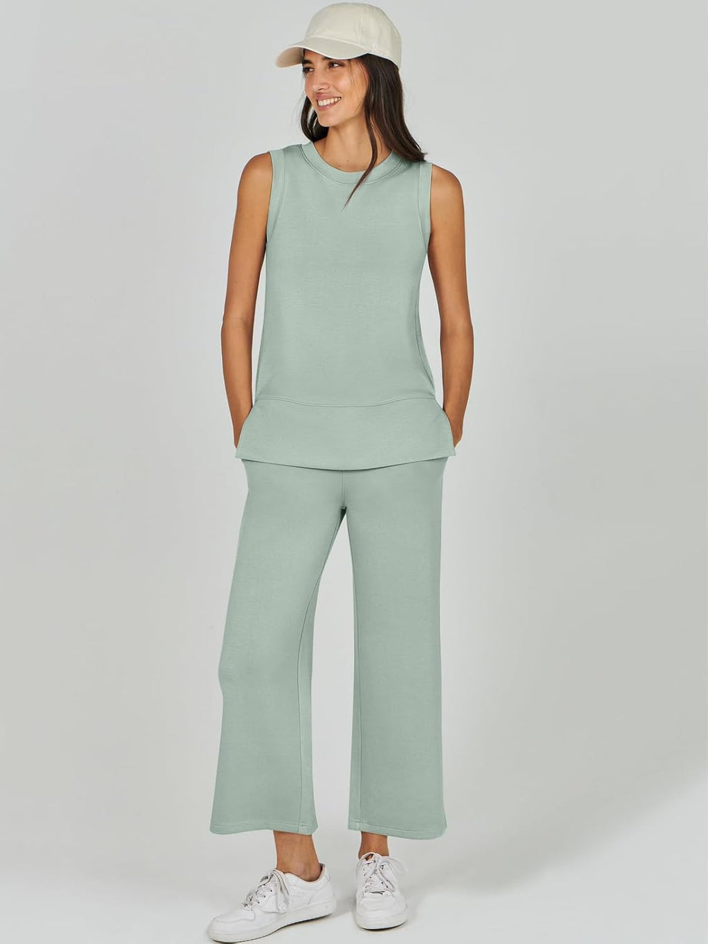 Women's 2 Piece Sets Summer Outfits Sleeveless Wide Leg Tracksuits Casual Sweat Sets Lounge Sweatsuits