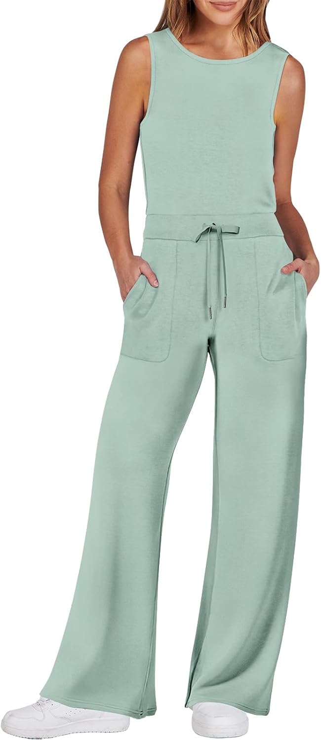 Womens Jumpsuits 2025 Casual Summer Dressy Romper Sleeveless Wide Leg Long Pants Outfits Fashion Travel Clothes