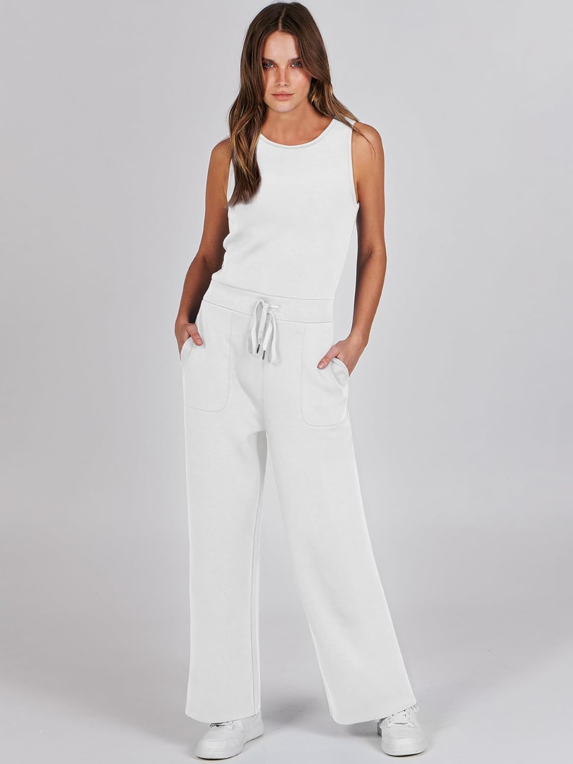Womens Jumpsuits 2025 Casual Summer Dressy Romper Sleeveless Wide Leg Long Pants Outfits Fashion Travel Clothes