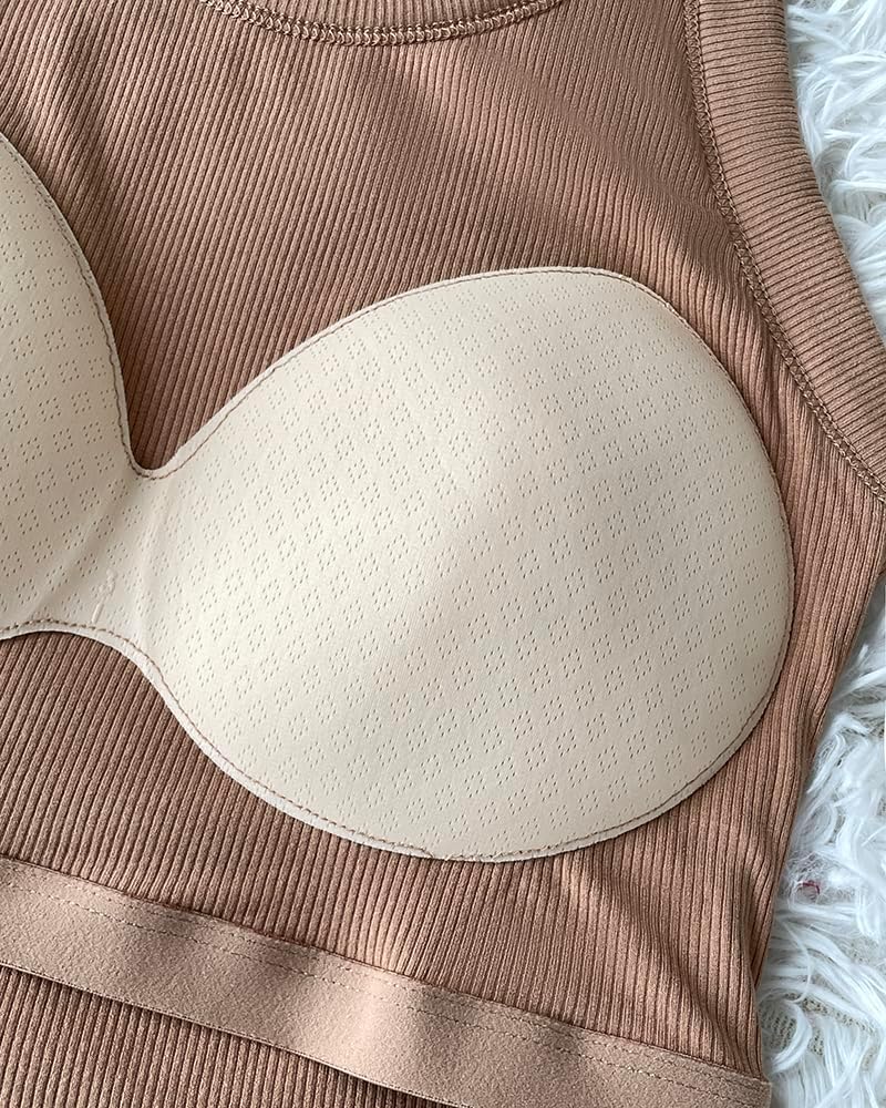 Women Built in Bra Ribbed Tank Tops Sleeveless Casual Tops