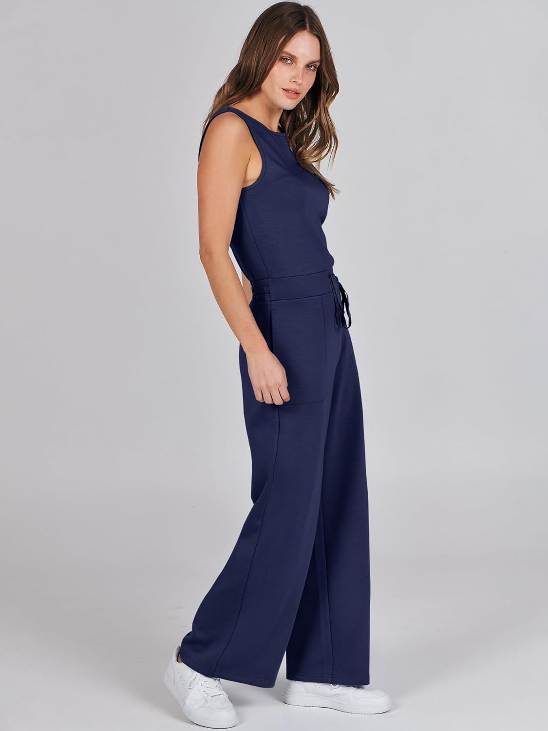 Womens Jumpsuits 2025 Casual Summer Dressy Romper Sleeveless Wide Leg Long Pants Outfits Fashion Travel Clothes