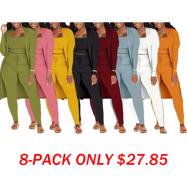 Women 3 Piece Wide Leg Pants Set Casual Long Sleeve Jacket Cardigan With Solid Tank Pants Set Dinner Suit Women