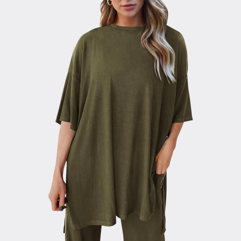 Women's 2 Piece Outfits Casual Short Sleeve Pullover Tops and Wide Leg Pants Lounge Sets Tracksuits
