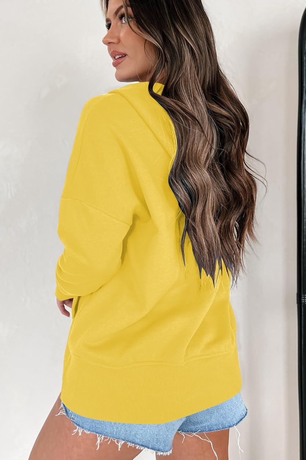 Women's Casual Long Sleeve Lapel Zipper Sweatshirt Drawstring Loose Pullover Tops