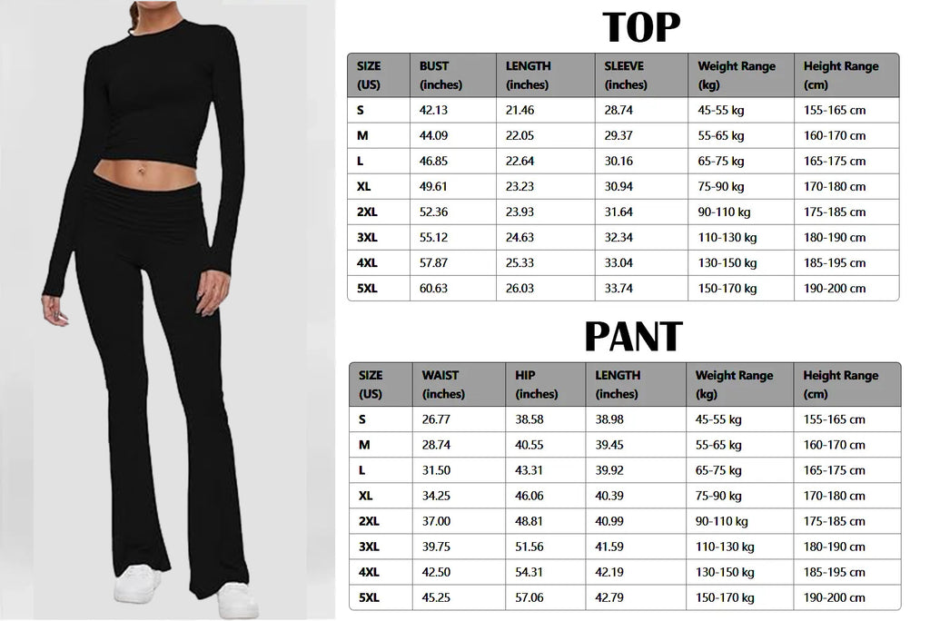 Women's 2 Piece Lounge Sets Fold-over Flare Pants Set Long Sleeve Crop