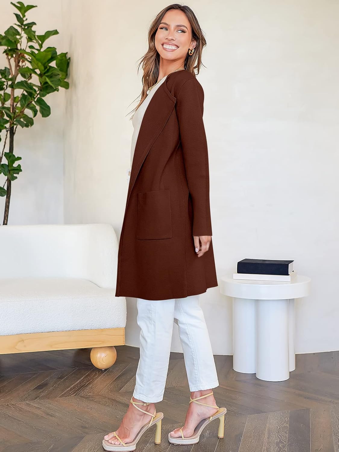 Women's Open Front Knit Lightweight Cardigan Casual Long Coatigan Sweater Lady Jacket Coat 2024 Fall Outerwear