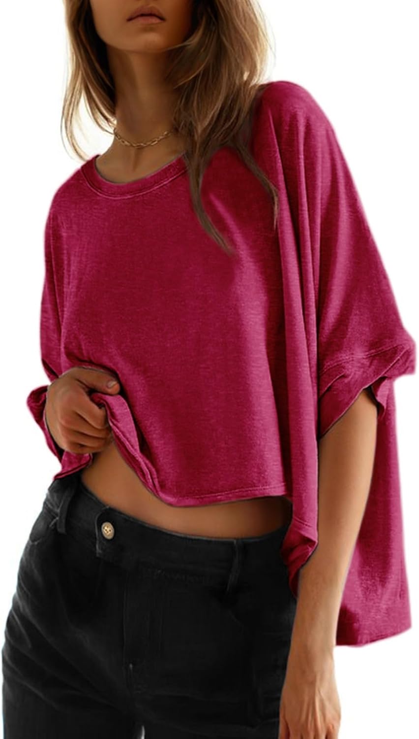 Dokotoo Summer Shirts 2025 Womens Solid T Shirts for Women Loose Oversized Tops Basic Tee