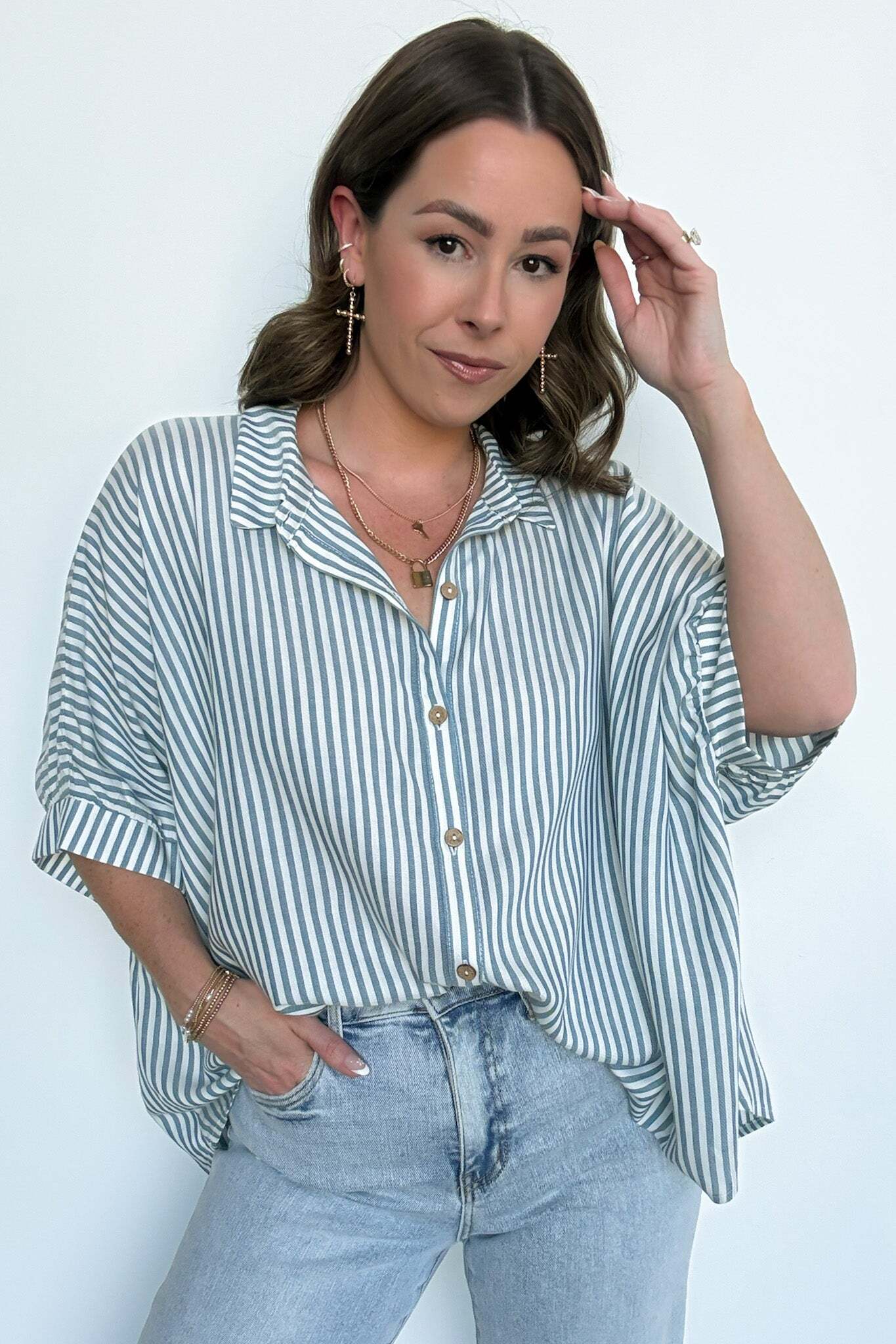 JoJo Striped Button Down Relaxed Top - BACK IN STOCK