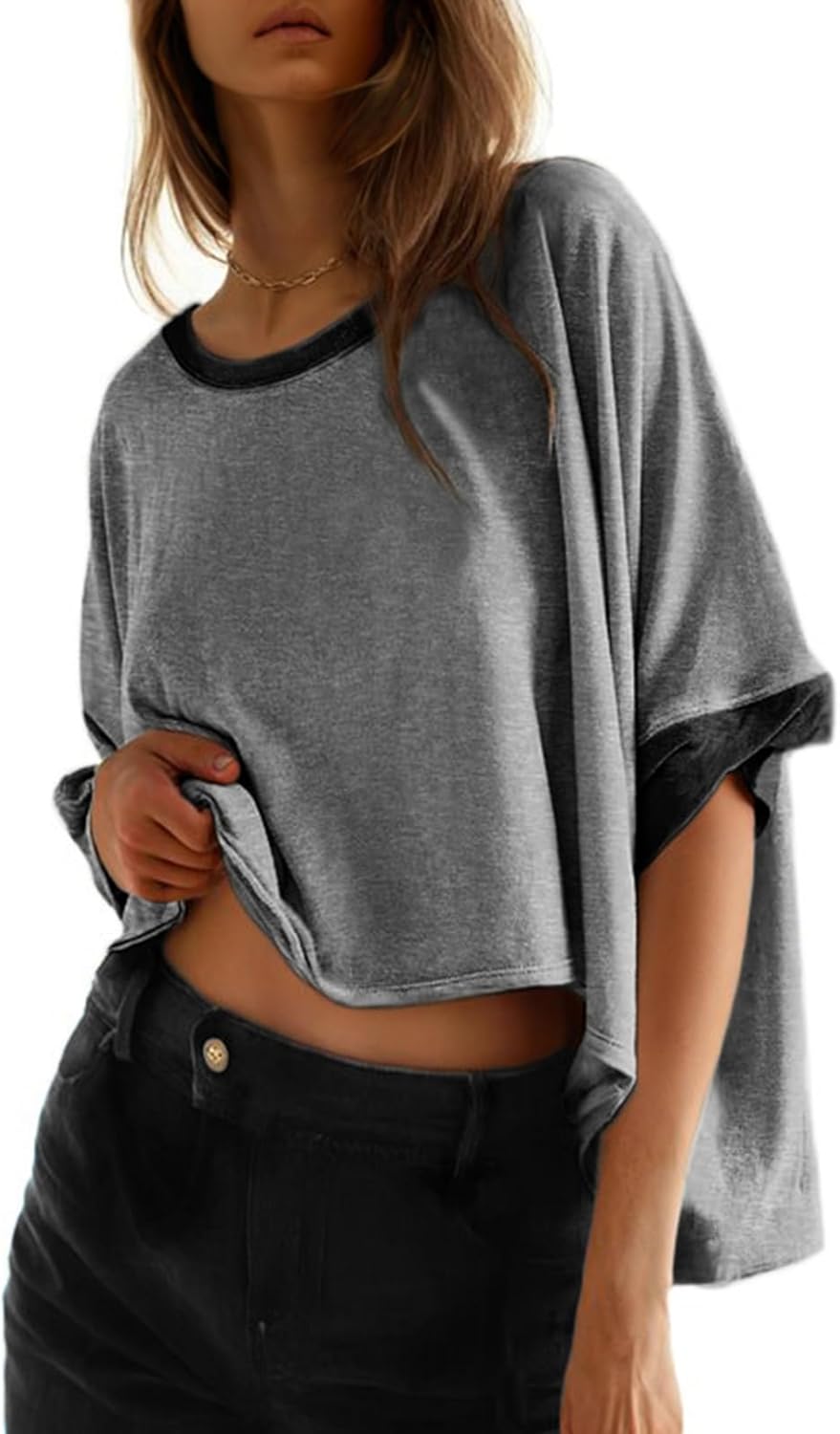 Dokotoo Summer Shirts 2025 Womens Solid T Shirts for Women Loose Oversized Tops Basic Tee