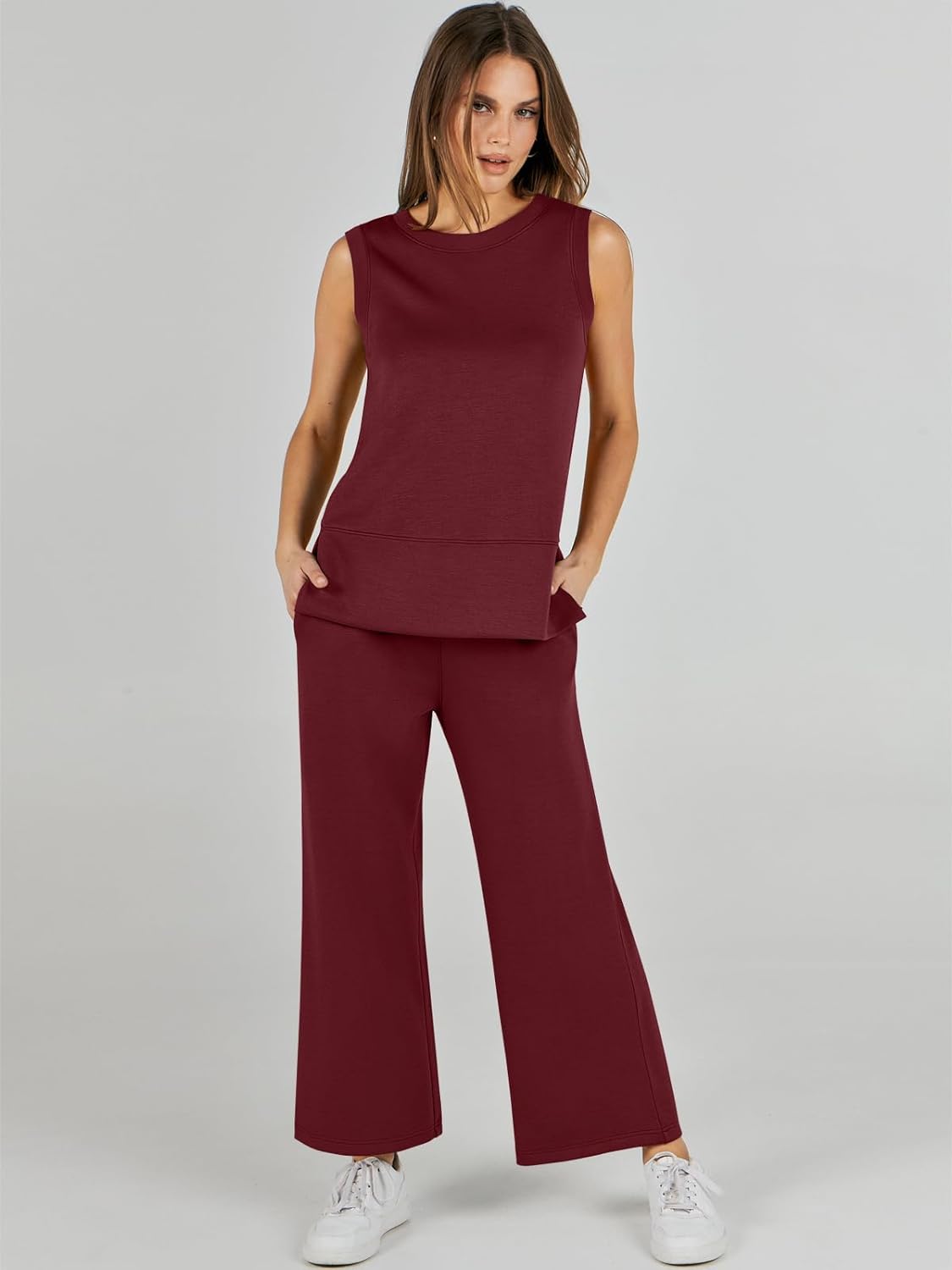Women's 2 Piece Sets Summer Outfits Sleeveless Wide Leg Tracksuits Casual Sweat Sets Lounge Sweatsuits