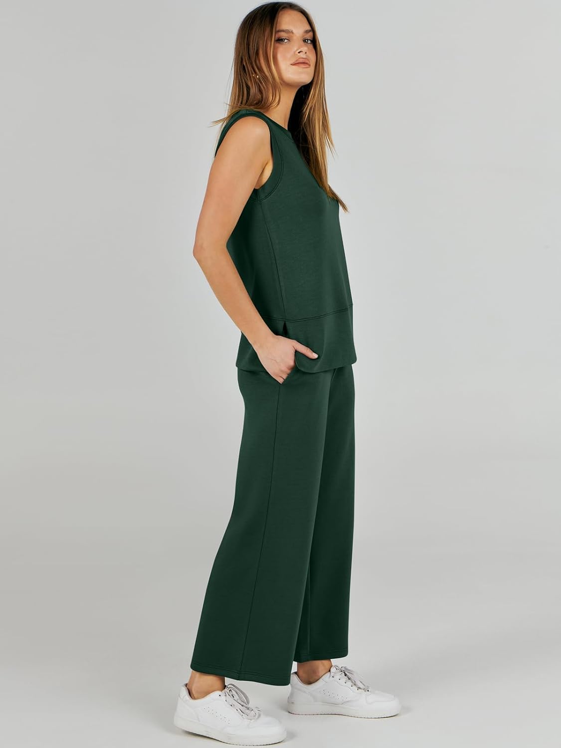 Women's 2 Piece Sets Summer Outfits Sleeveless Wide Leg Tracksuits Casual Sweat Sets Lounge Sweatsuits