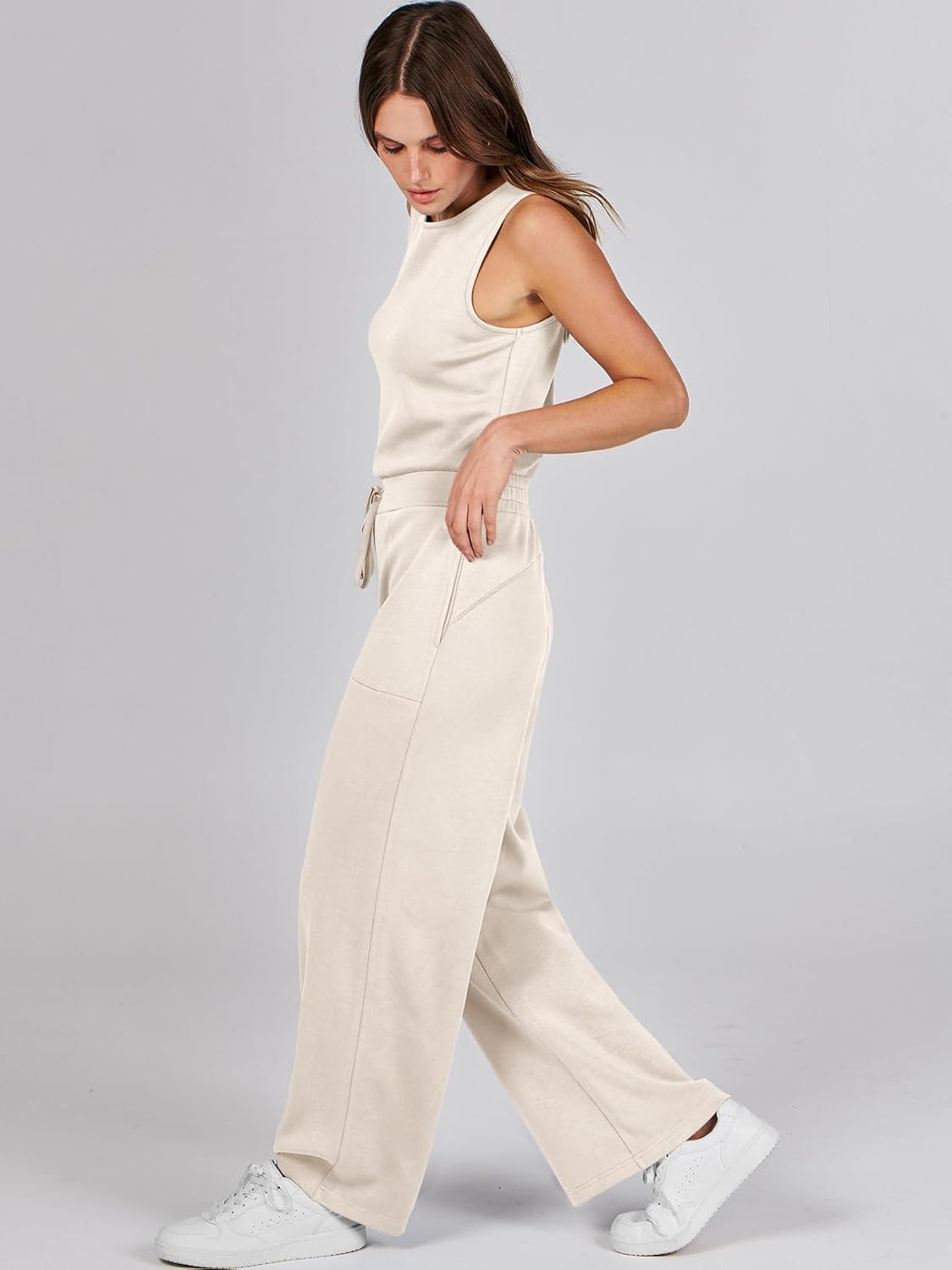 Womens Jumpsuits 2025 Casual Summer Dressy Romper Sleeveless Wide Leg Long Pants Outfits Fashion Travel Clothes