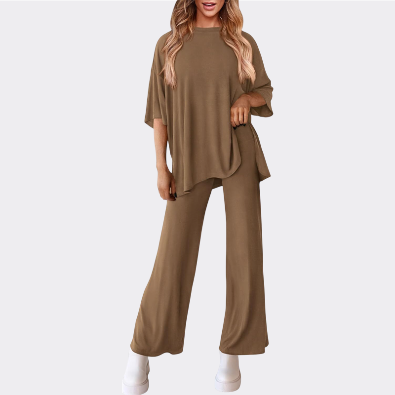 Women's 2 Piece Outfits Casual Short Sleeve Pullover Tops and Wide Leg Pants Lounge Sets Tracksuits