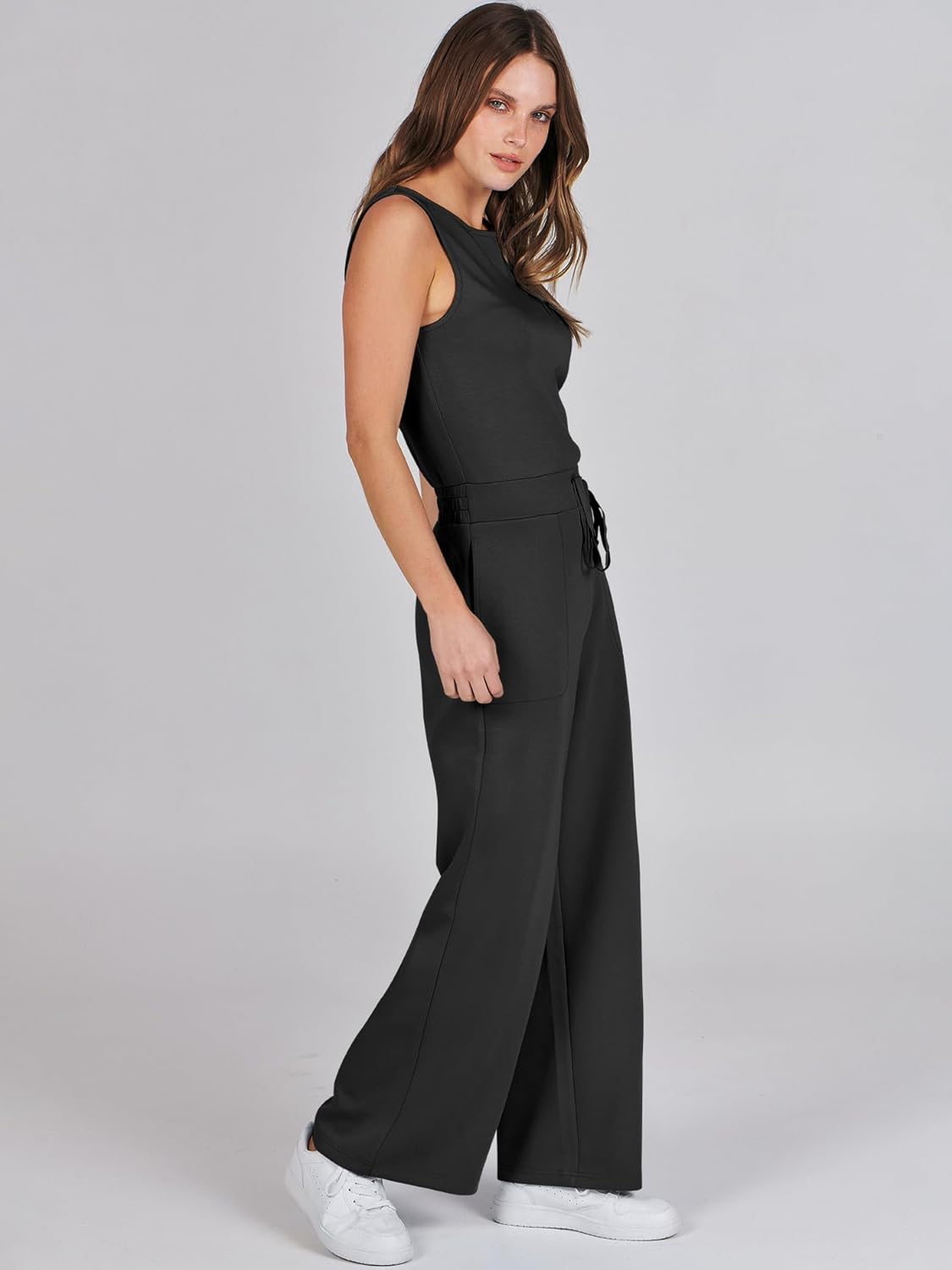 Womens Jumpsuits 2025 Casual Summer Dressy Romper Sleeveless Wide Leg Long Pants Outfits Fashion Travel Clothes