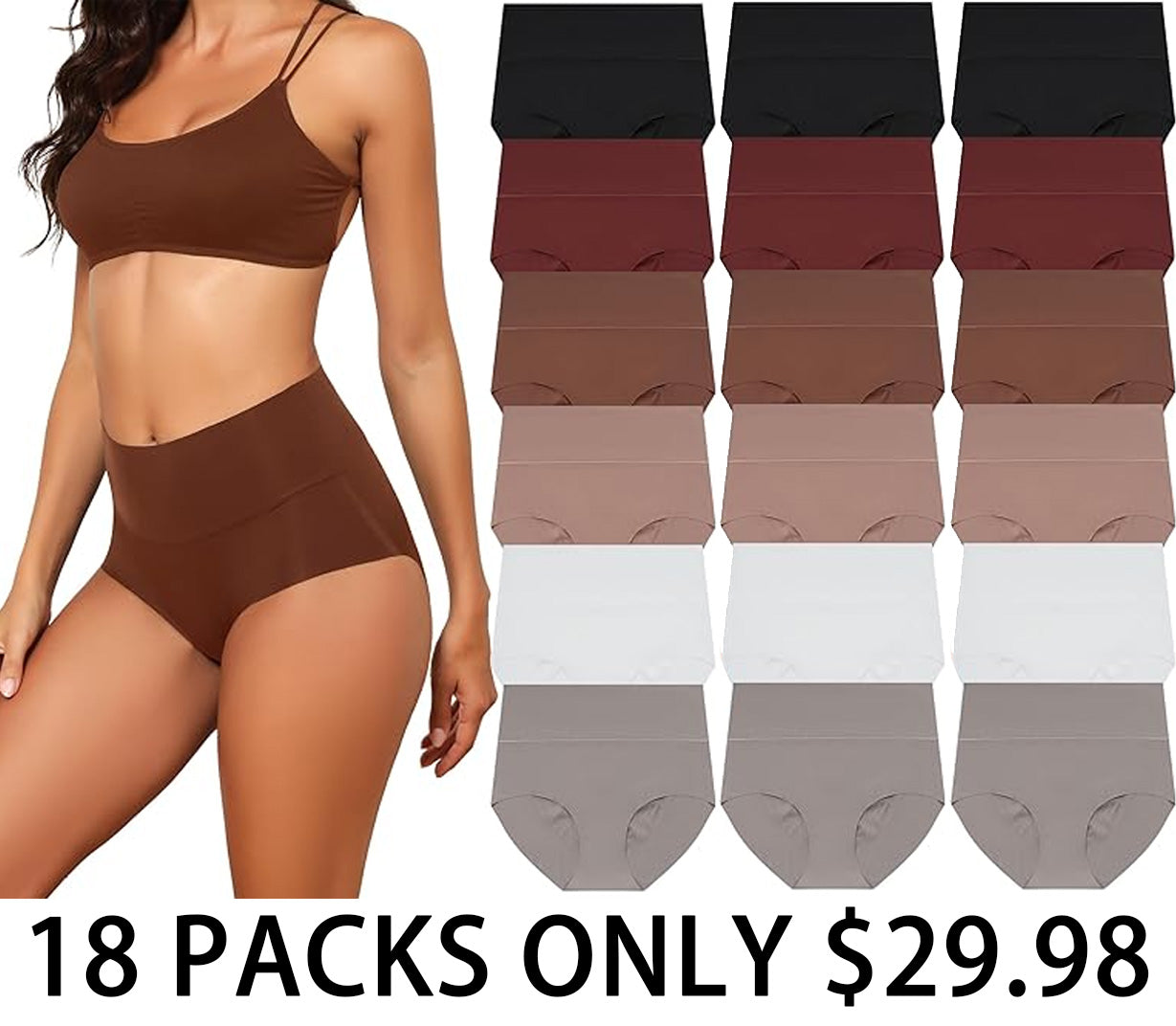 Women's High Waist Seamless Underwear Full Coverage Brief No Show Panties Sexy Comfortable Pantie Multi Pack L-8XL