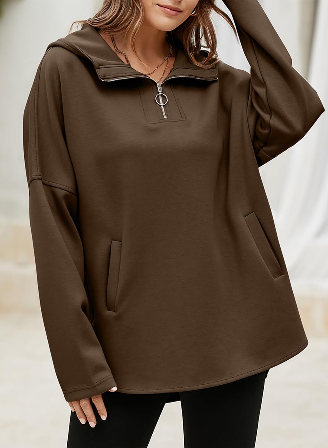 Women's Oversized Hoodies Casual Long Sleeve Half Zipper Pocket Sweatshirt Pullover Tops