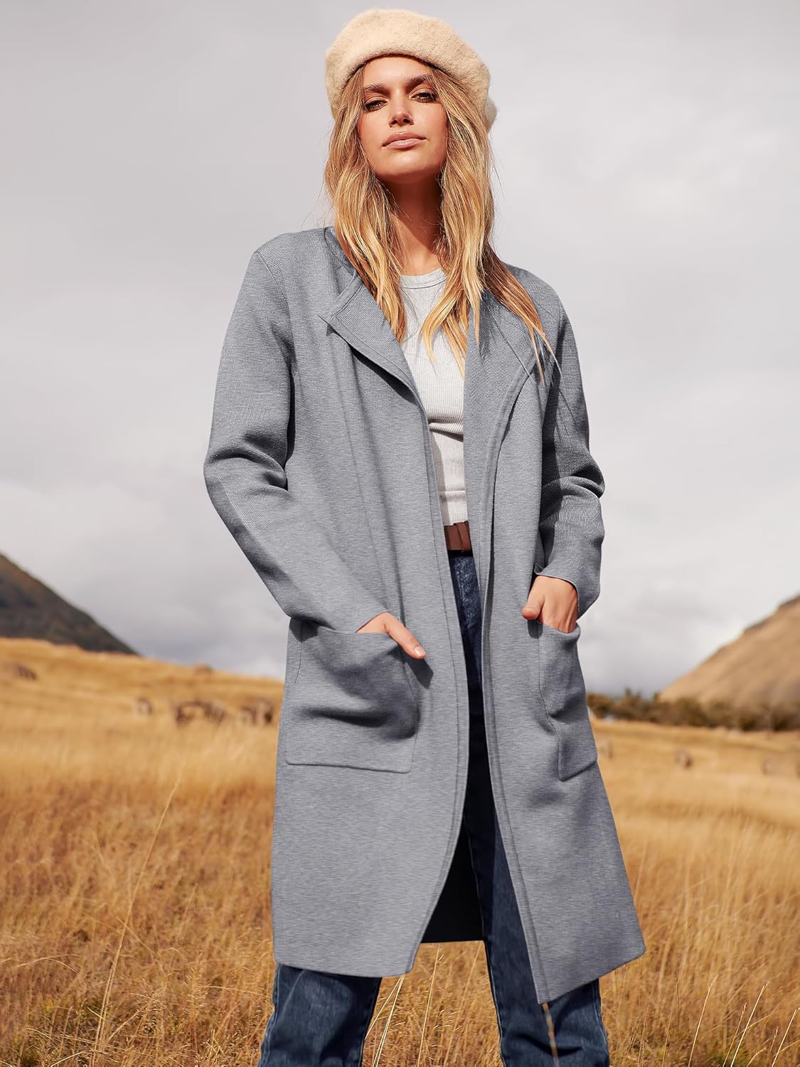 Women's Open Front Knit Lightweight Cardigan Casual Long Coatigan Sweater Lady Jacket Coat 2025 Fall Outerwear