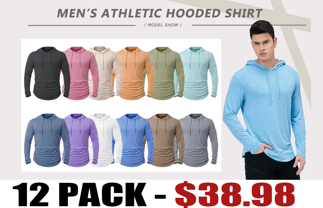 MANSDOUR Men's Athletic Hooded Shirts Long Sleeve Workout Sport Hoodie Casual Running T Shirt Quick Dry Pullover Top
