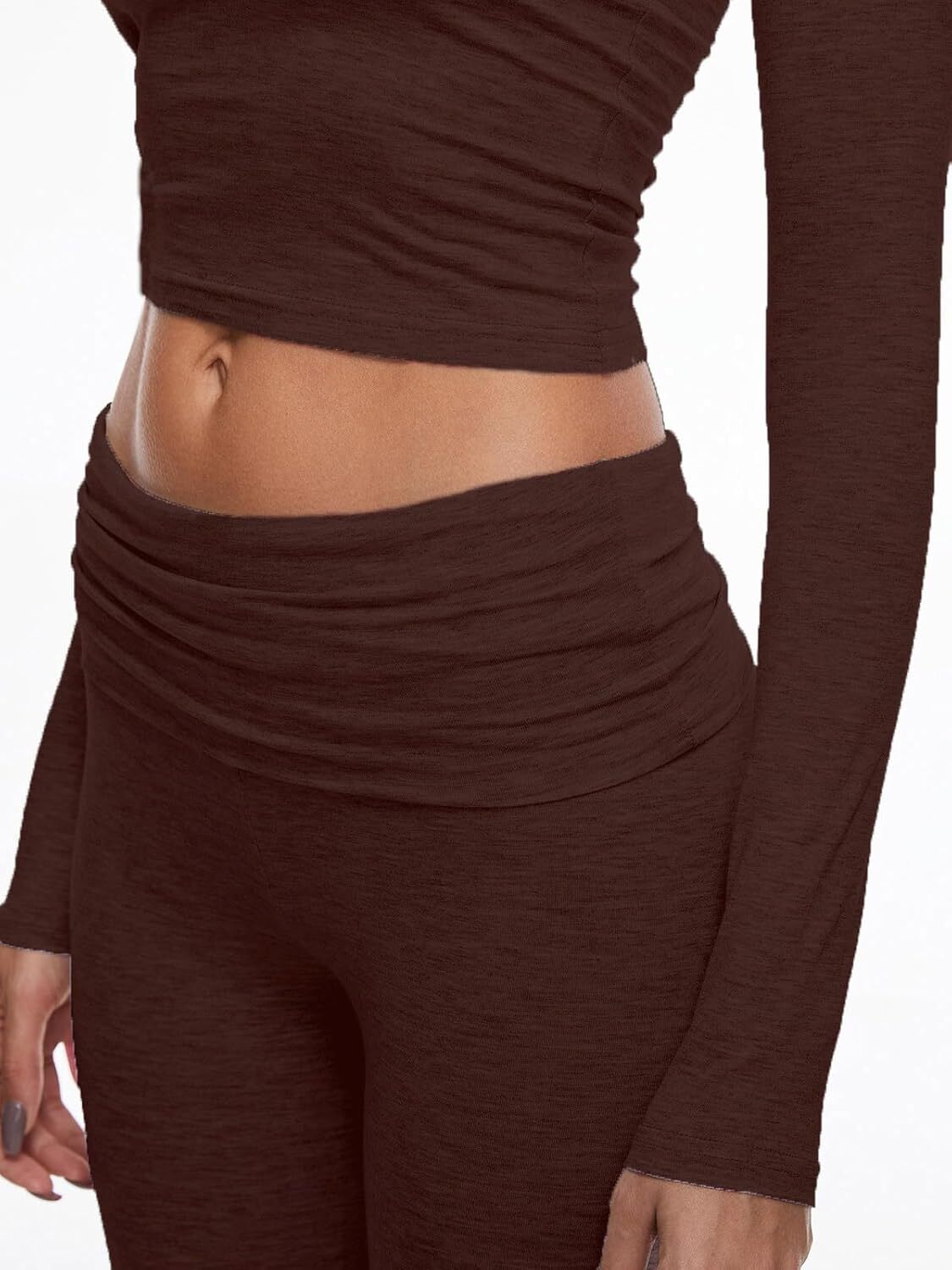 Women's 2 Piece Lounge Sets Fold-over Flare Pants Set Long Sleeve Crop