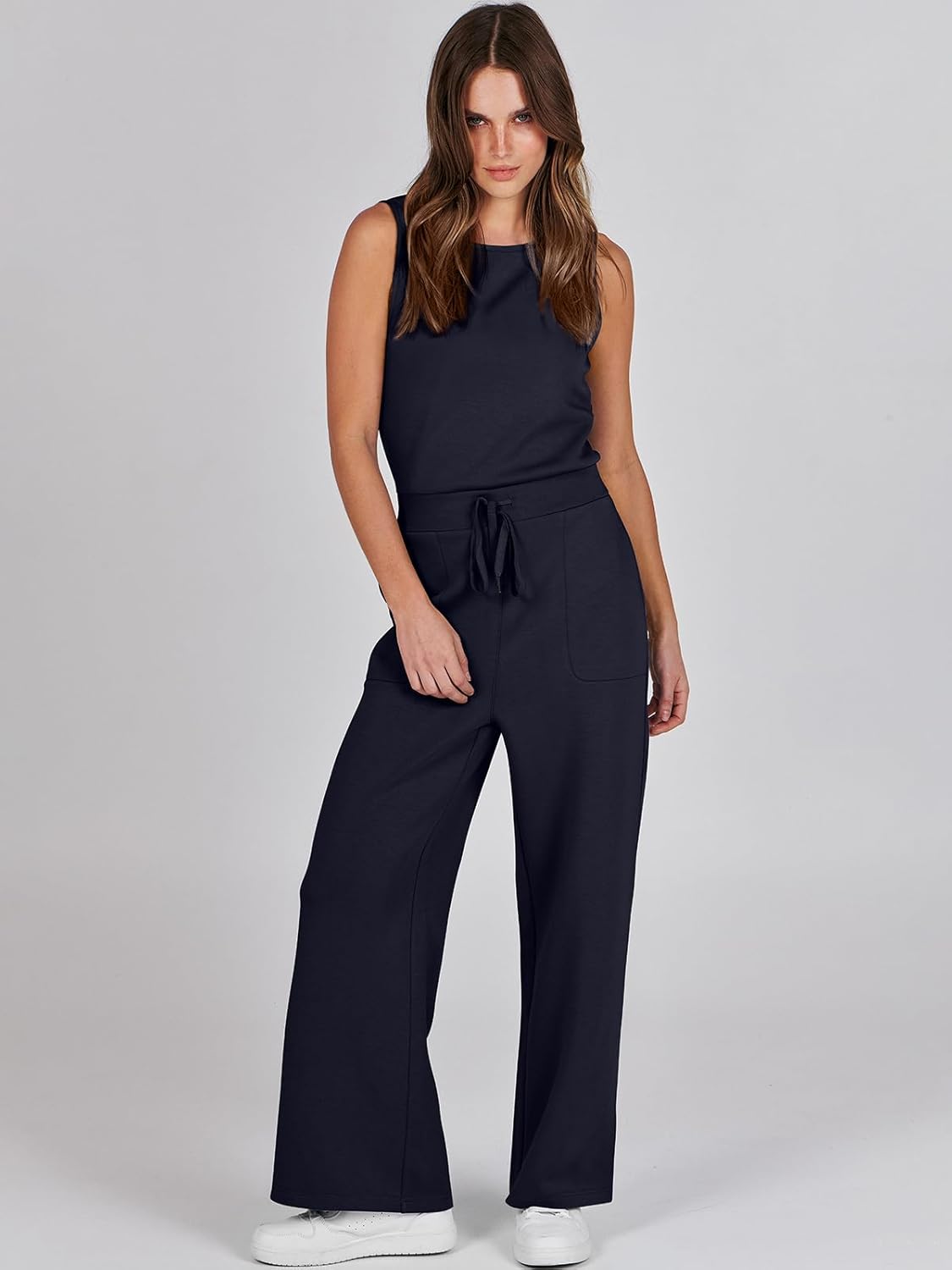 Womens Jumpsuits 2025 Casual Summer Dressy Romper Sleeveless Wide Leg Long Pants Outfits Fashion Travel Clothes
