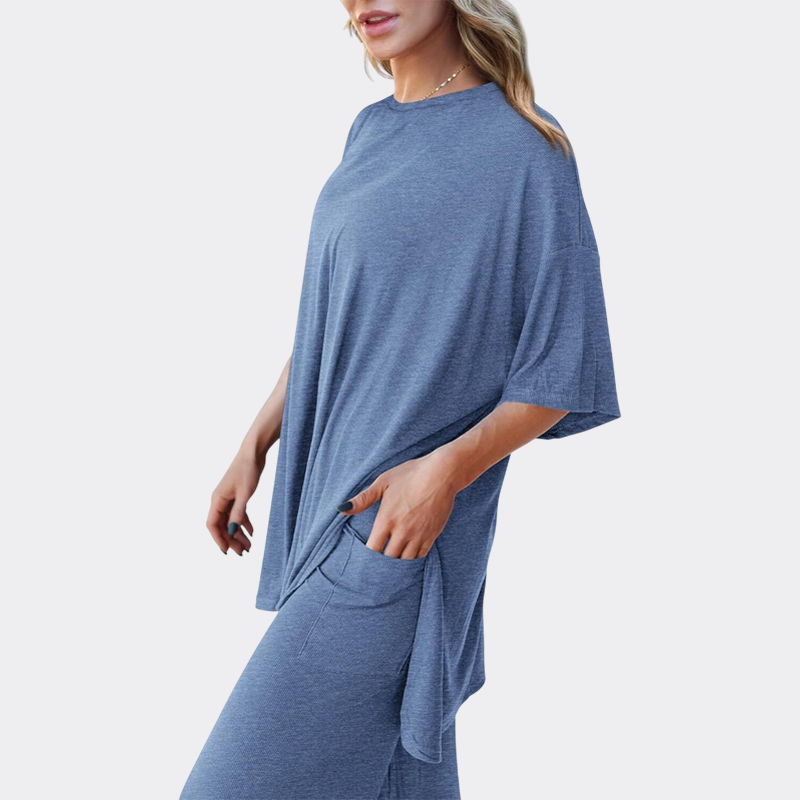 Women's 2 Piece Outfits Casual Short Sleeve Pullover Tops and Wide Leg Pants Lounge Sets Tracksuits
