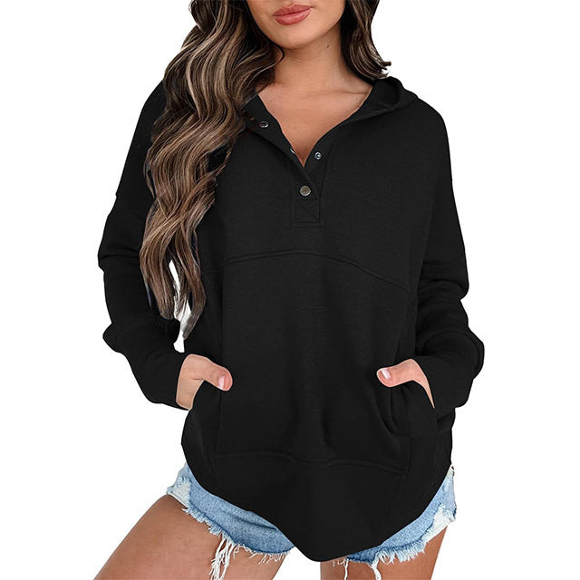 Women's Casual Long Sleeve Lapel Zipper Sweatshirt Drawstring Loose Pullover Tops