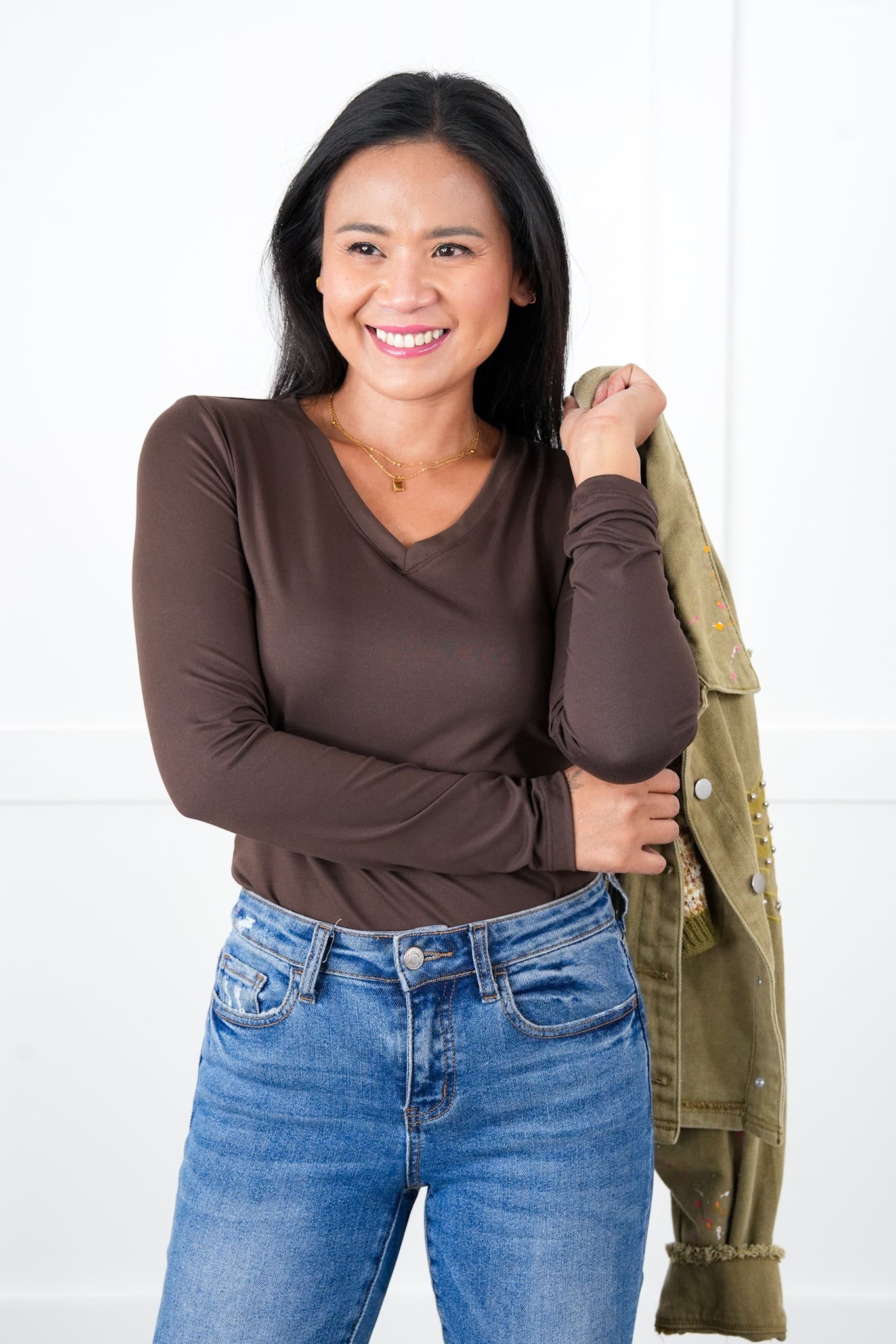 Microfiber Long Sleeve V-Neck Tee (Multiple Colors)