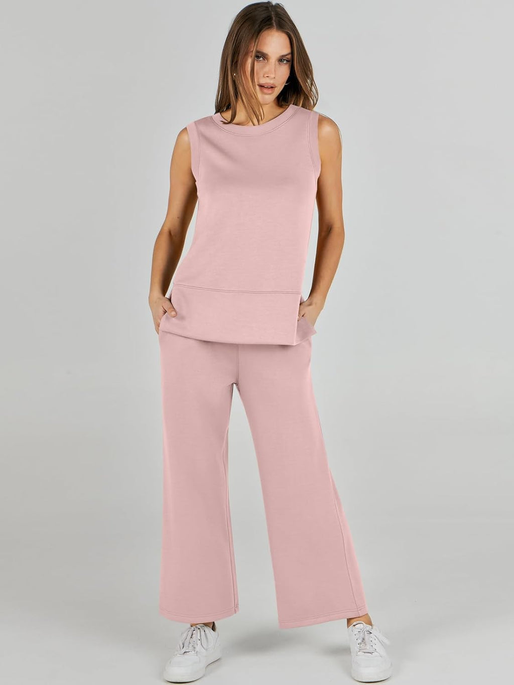 Women's 2 Piece Sets Summer Outfits Sleeveless Wide Leg Tracksuits Casual Sweat Sets Lounge Sweatsuits