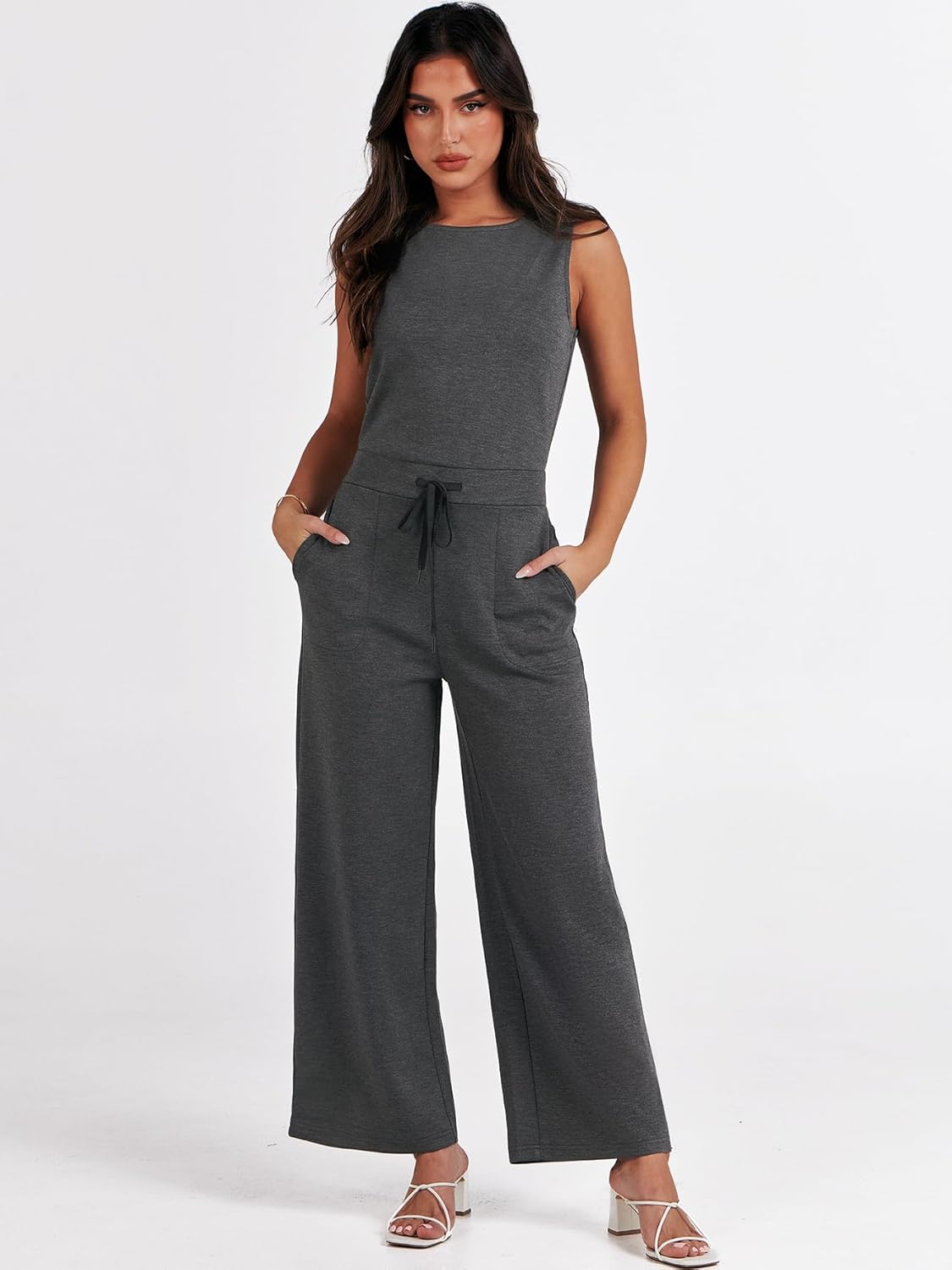 Womens Jumpsuits 2025 Casual Summer Dressy Romper Sleeveless Wide Leg Long Pants Outfits Fashion Travel Clothes