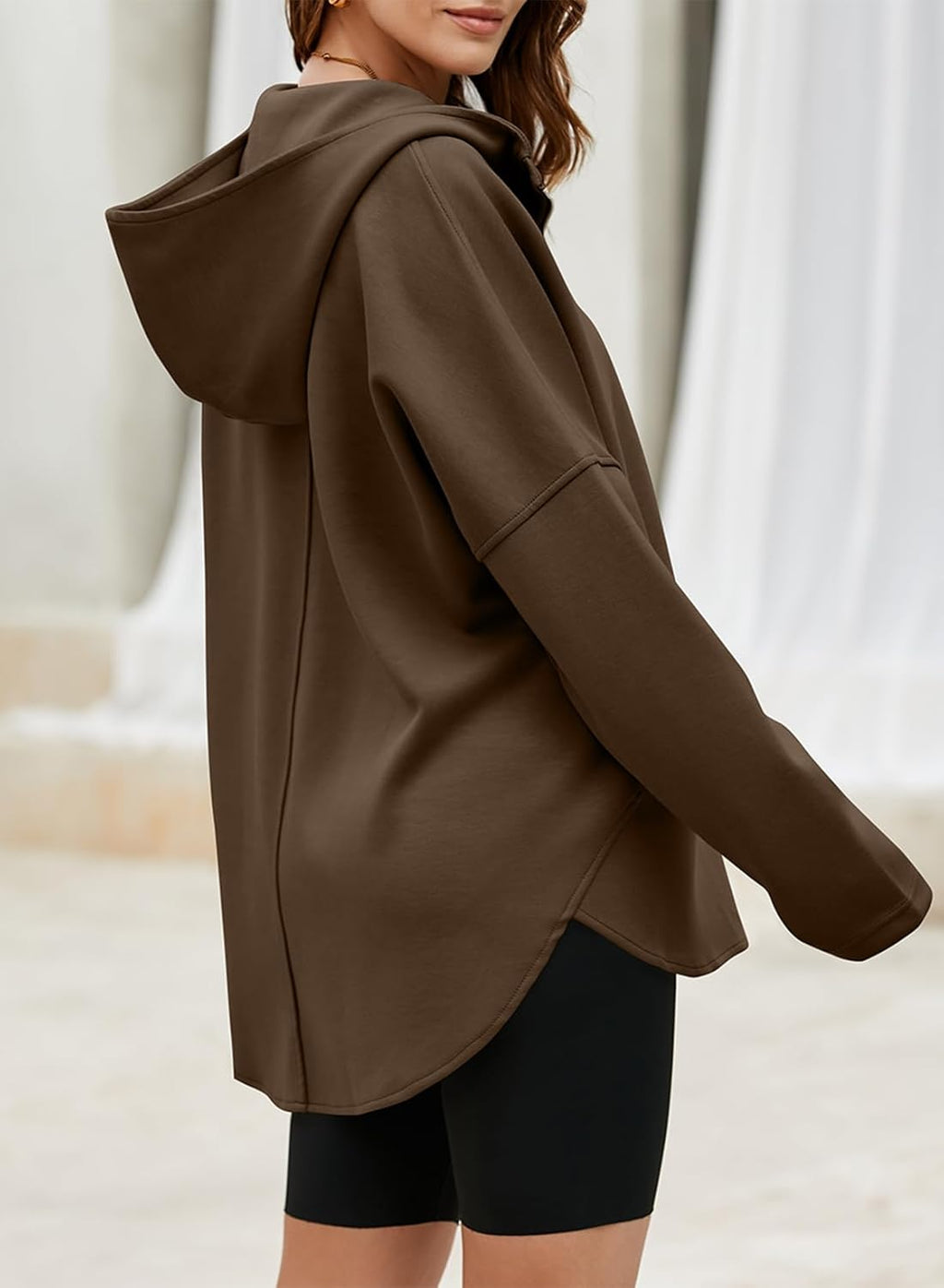 Women's Oversized Hoodies Casual Long Sleeve Half Zipper Pocket Sweatshirt Pullover Tops