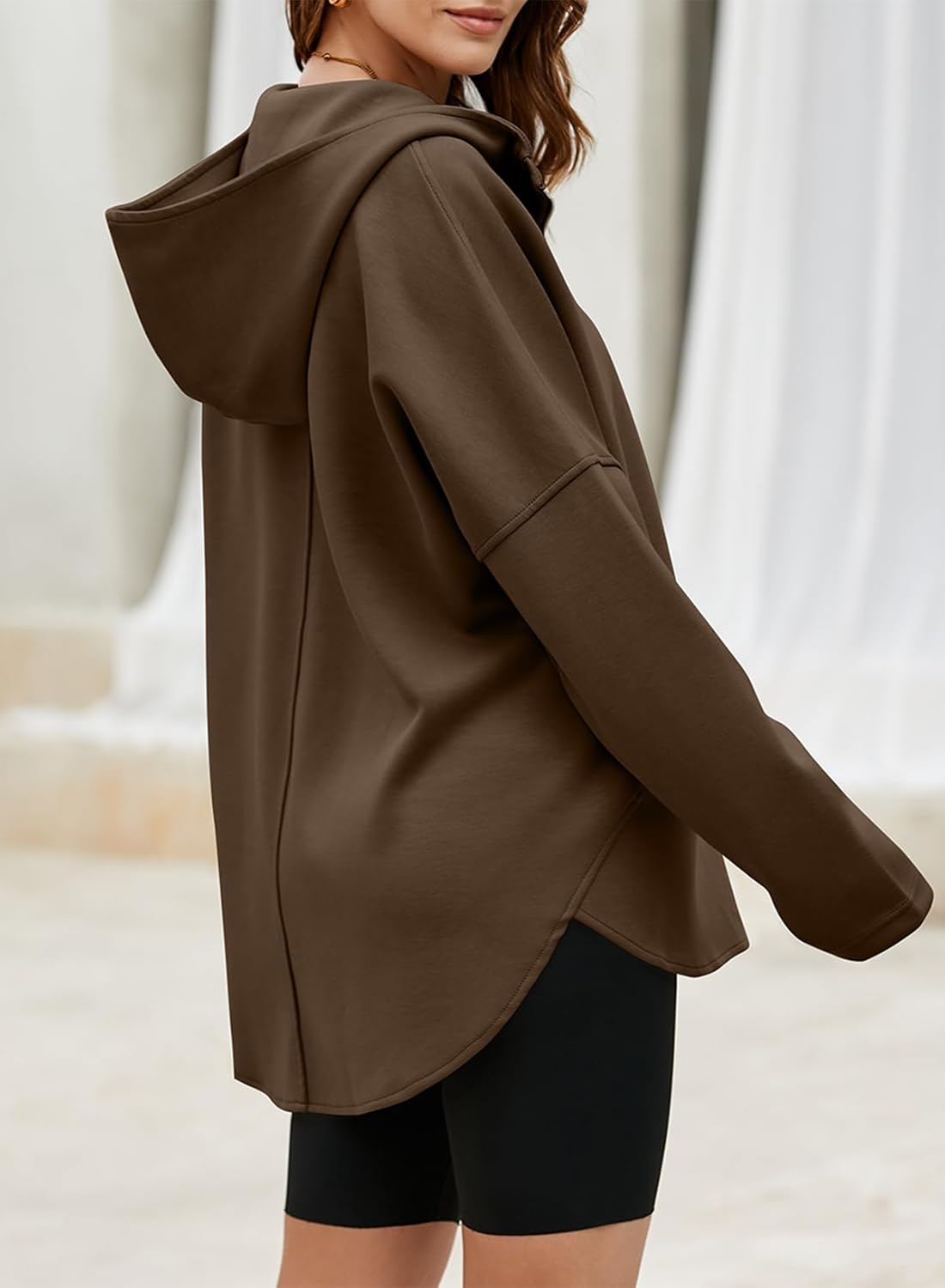 Women's Oversized Hoodies Casual Long Sleeve Half Zipper Pocket Sweatshirt Pullover Tops