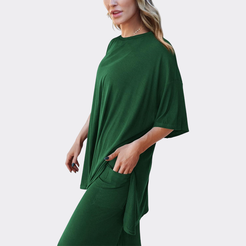 Women's 2 Piece Outfits Casual Short Sleeve Pullover Tops and Wide Leg Pants Lounge Sets Tracksuits