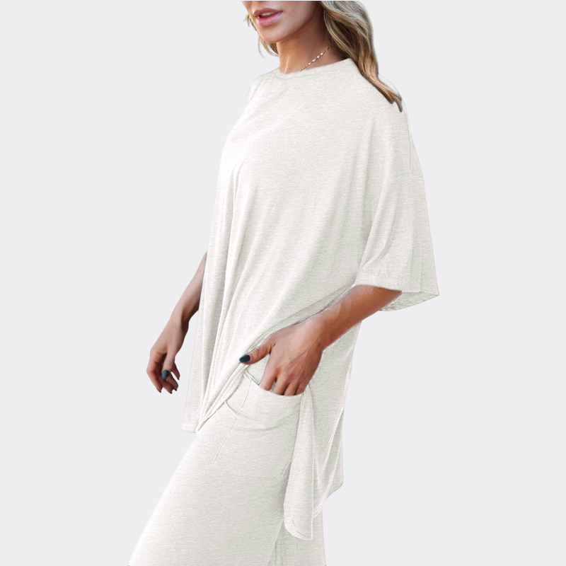 Women's 2 Piece Outfits Casual Short Sleeve Pullover Tops and Wide Leg Pants Lounge Sets Tracksuits